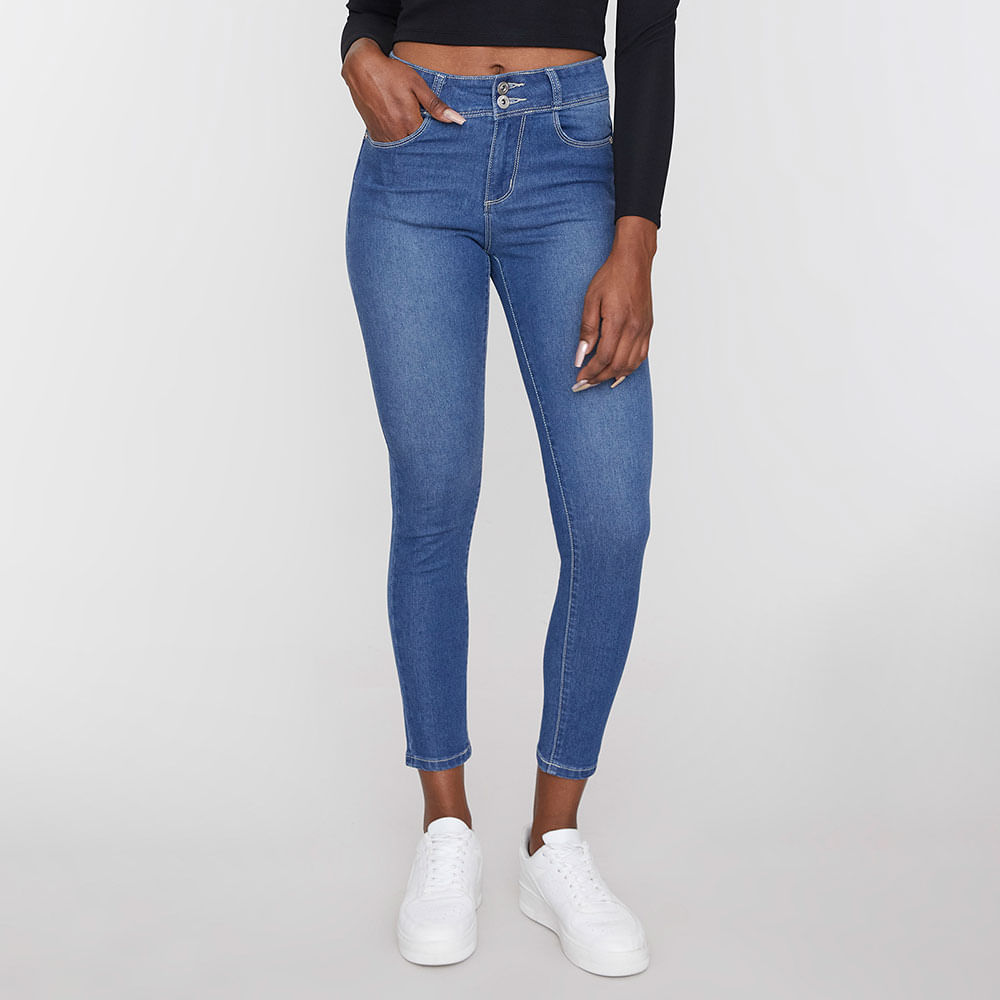 Jeans Skinny High Waist Push Up Azul Oscuro - Mujer