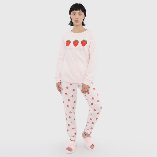 Pijama Polar Glitter Rosado - Mujer