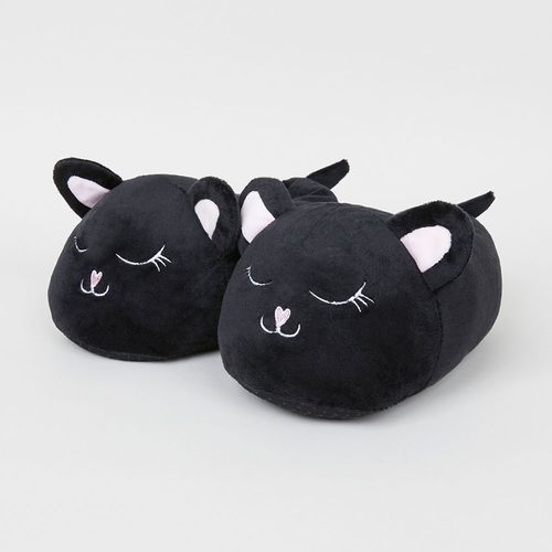 Pantuflas Cara Gato Negro - Mujer
