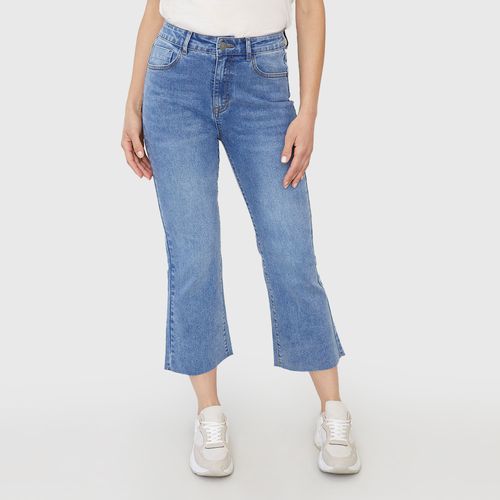 Jeans Flare Cropped Azul Medio - Mujer