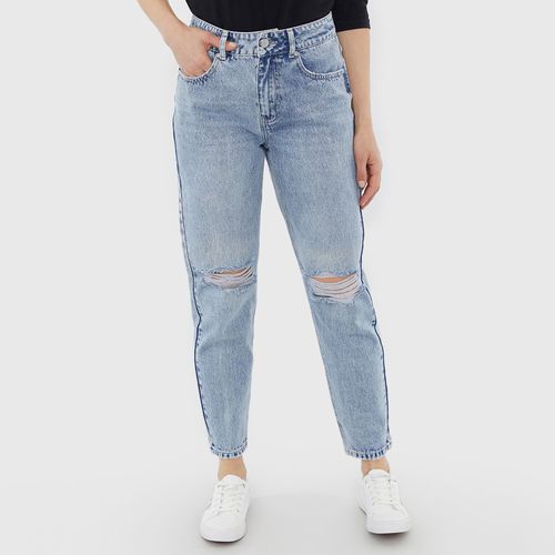 Jeans Mom Rotos Azul Medio - Mujer
