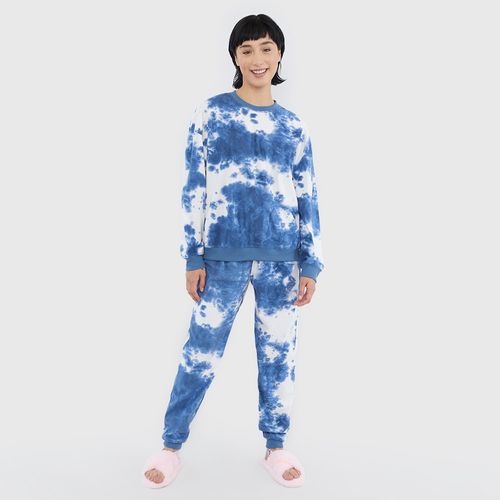 Pijama Polerón + Jogger Full Print Azul - Mujer