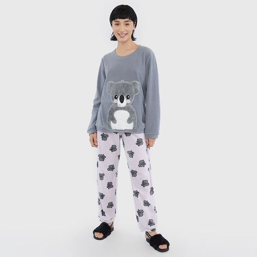 Pijama Polar Caras Gris - Mujer