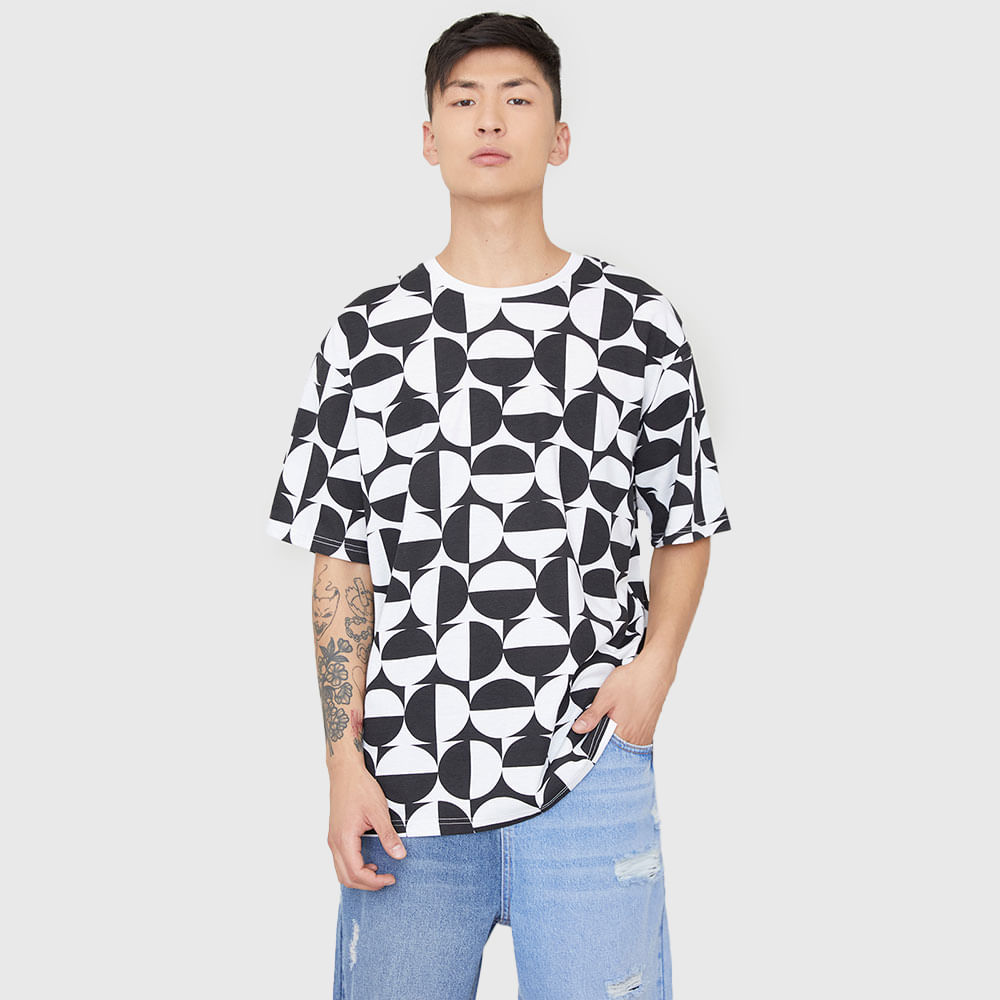 Polera Full Print Blanco Negro Hombre Knasta Chile