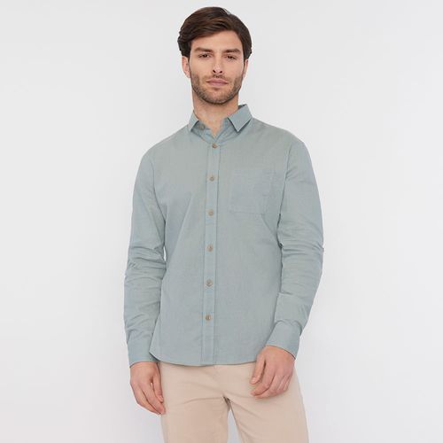 Camisa Hombre Cotton Lino Clásica Verde