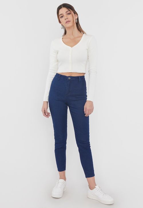 Jeans Mujer High Rise Skinny (S/ Bolsillos) Azul Oscuro