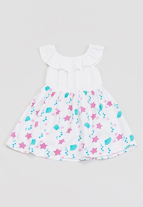 Vestido Bebe Niña Escote Vuelo Blanco