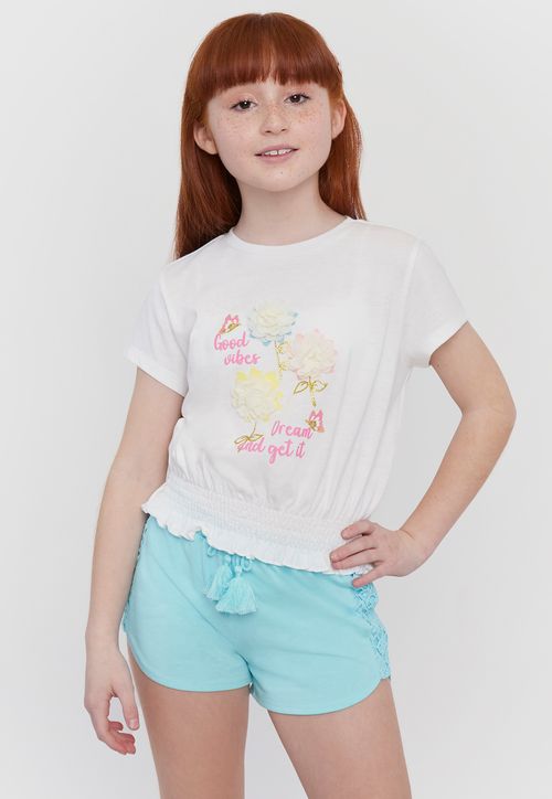 Polera Niña Cintura Panal Blanco