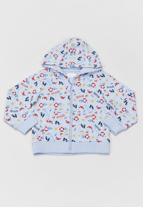 Polerón Bebe Niño Zipper Full Print Celeste