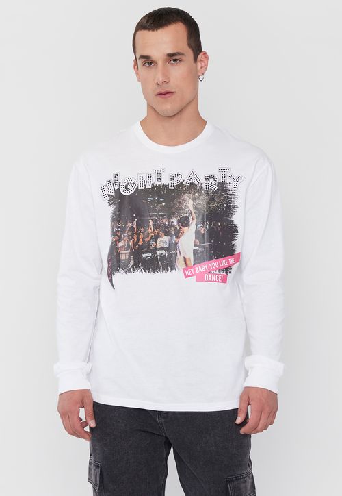 Polera Hombre M/L Print Foto Night Blanco
