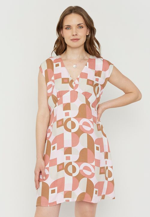 Vestido Mujer Escote V Print Geométrico