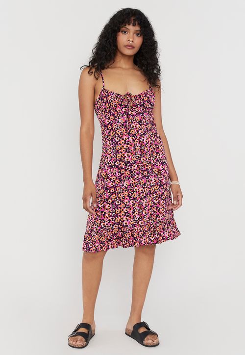 Vestido Mujer Corto Pabilo Negro Mini Flor