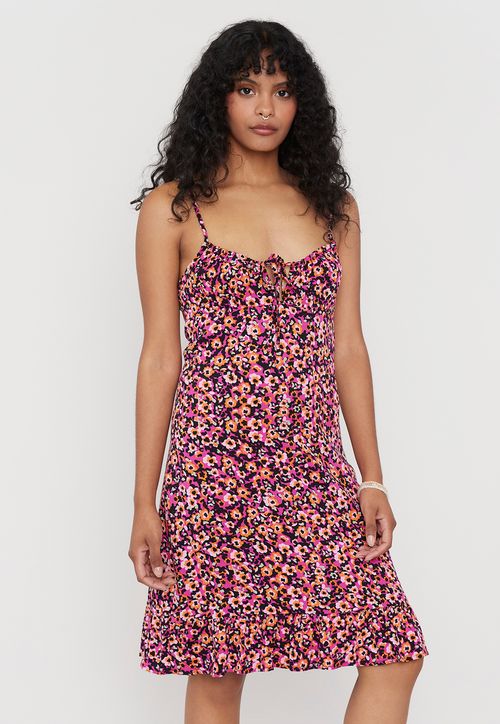 Vestido Mujer Corto Pabilo Negro Mini Flor