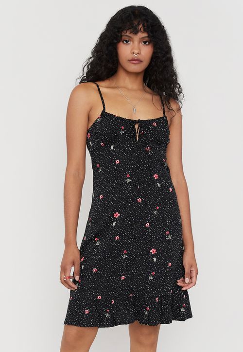 Vestido Mujer Corto Pabilo Negro Puntos