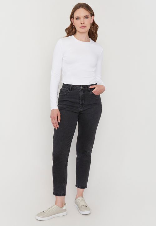 Jeans Mujer Mom Elasticado Gris