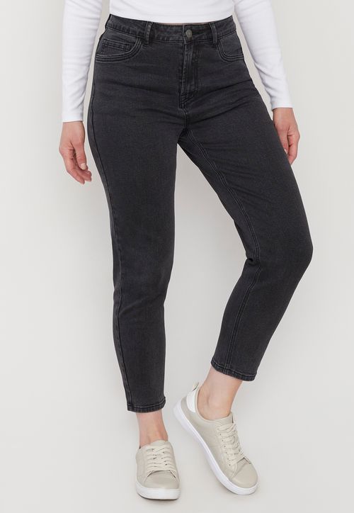 Jeans Mujer Mom Elasticado Gris