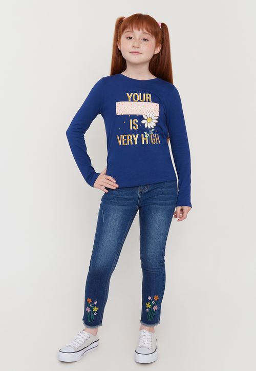 Jeans Niña Skinny Bordado Azul
