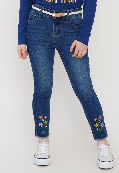 Jeans Niña Skinny Bordado Azul