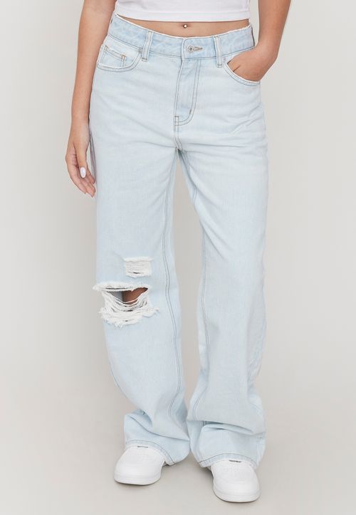Jeans Niña Straight Roturas Azul Claro