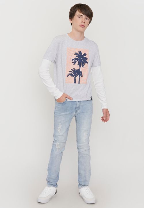 Jeans Niño Teen Skinny Roturas Azul Claro