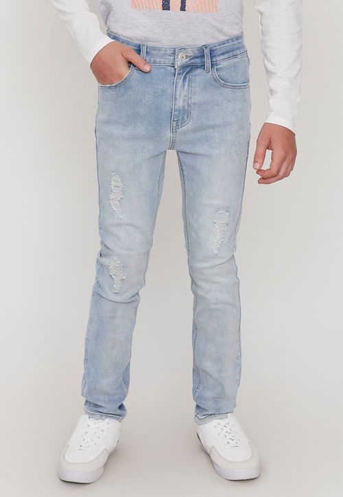 Jeans Niño Teen Skinny Roturas Azul Claro