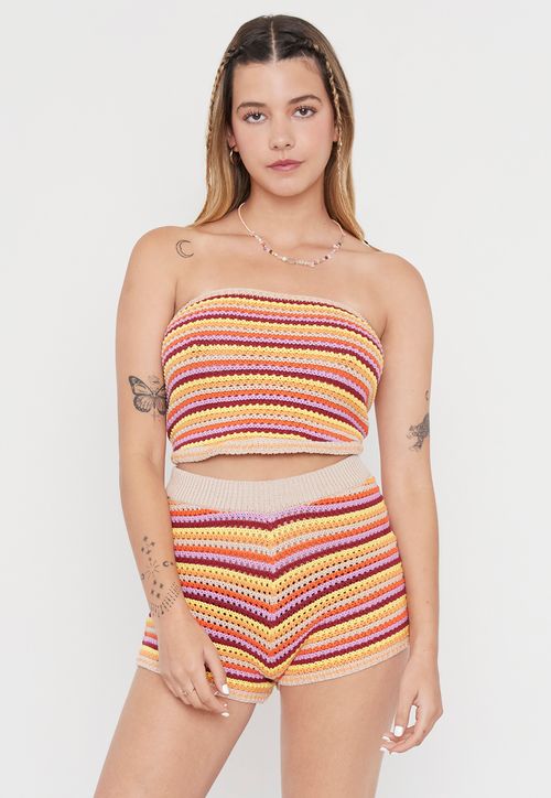Top Mujer Crochet Rayas Naranjo Stripes