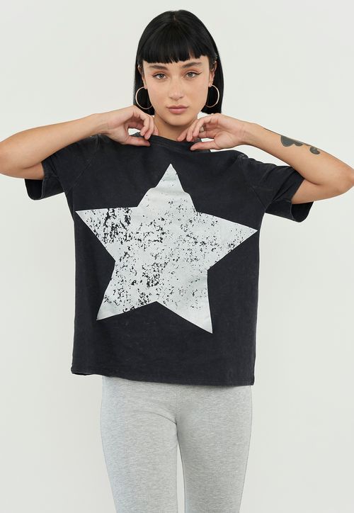 Polera Mujer Manga Corta Local Metalizado Gris