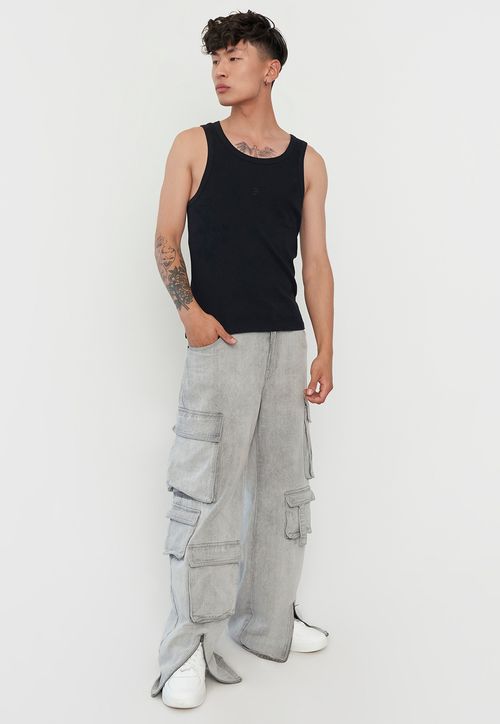 Jeans Relaxed Fit Full Cargo Gris x Power Peralta