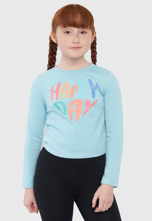 Polera Niña Manga Larga Fun Celeste