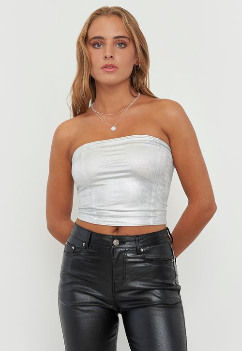 Peto Mujer Strapless Poliéster Reciclado Metalizado Metalico