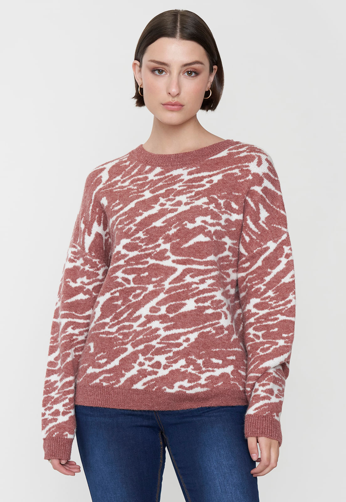 Sweater Mujer Print Cebra Beige