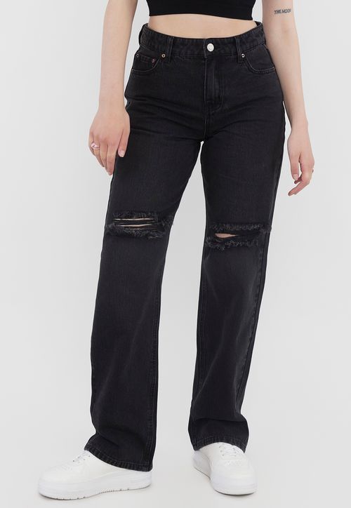 Jeans Mujer Noventero Roturas Negro
