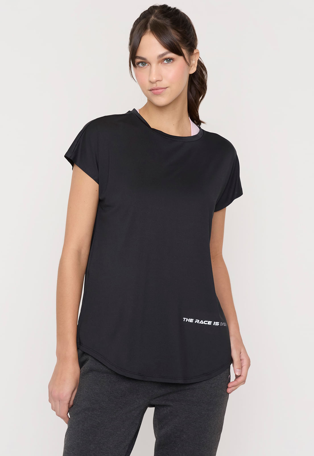 Polera Mujer Deportiva Amplia Color Negro Melange