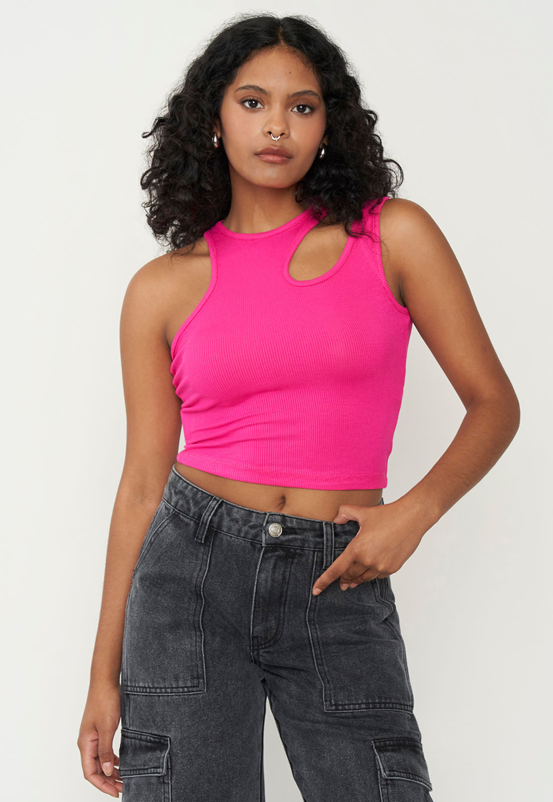 Polera Mujer Sin Mangas Cut Out Pecho Fucsia Knasta Chile