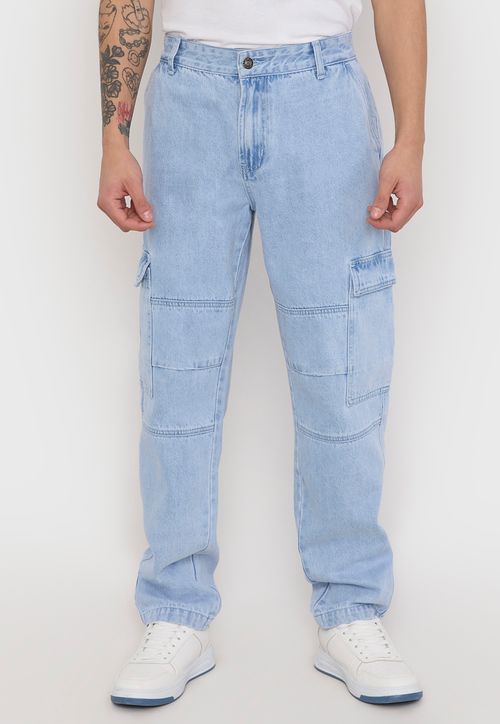 Jeans Hombre Cargo Straight Fit Azul Claro