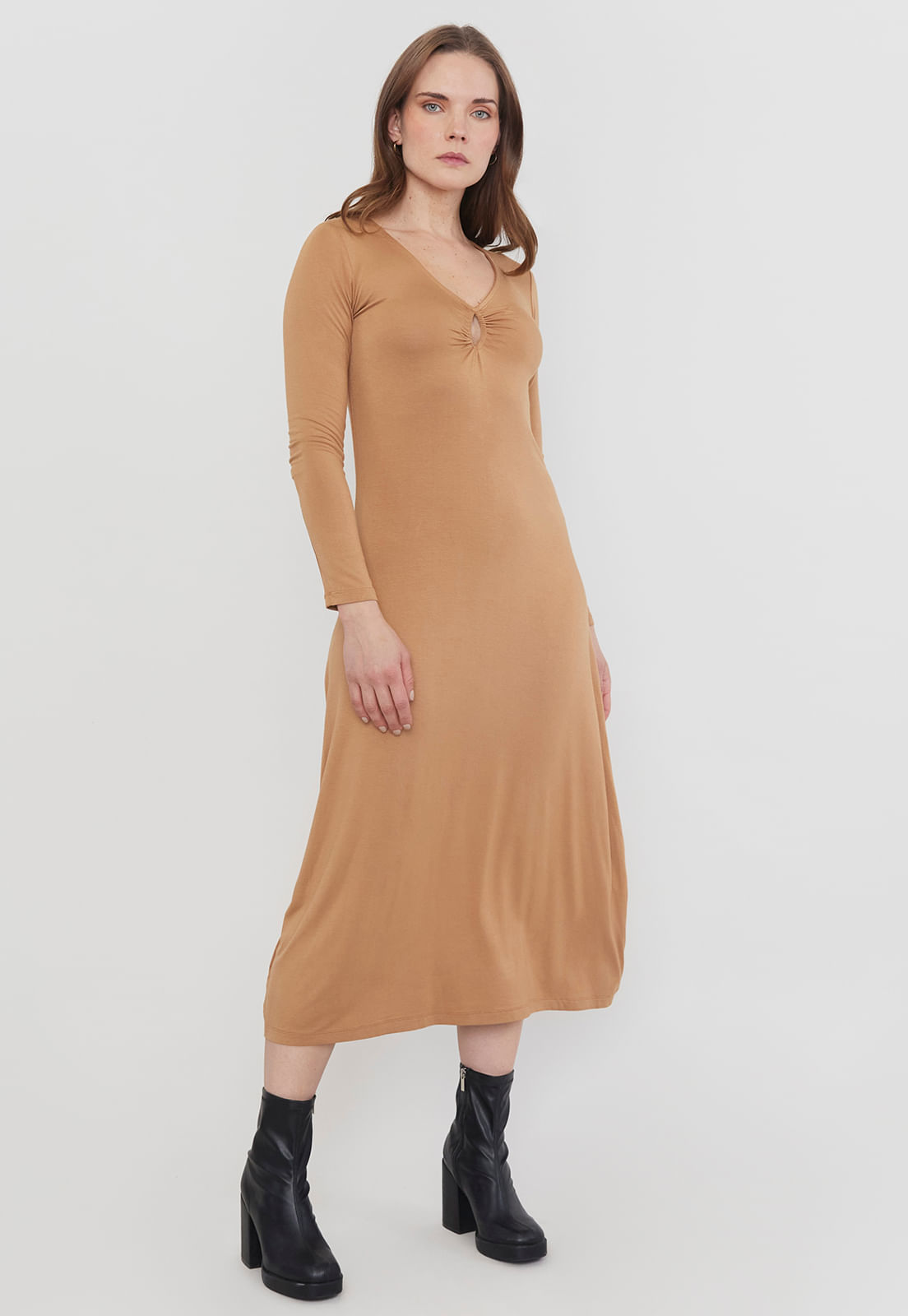 Vestido Mujer Cut Out Viscosa Reciclada Camel