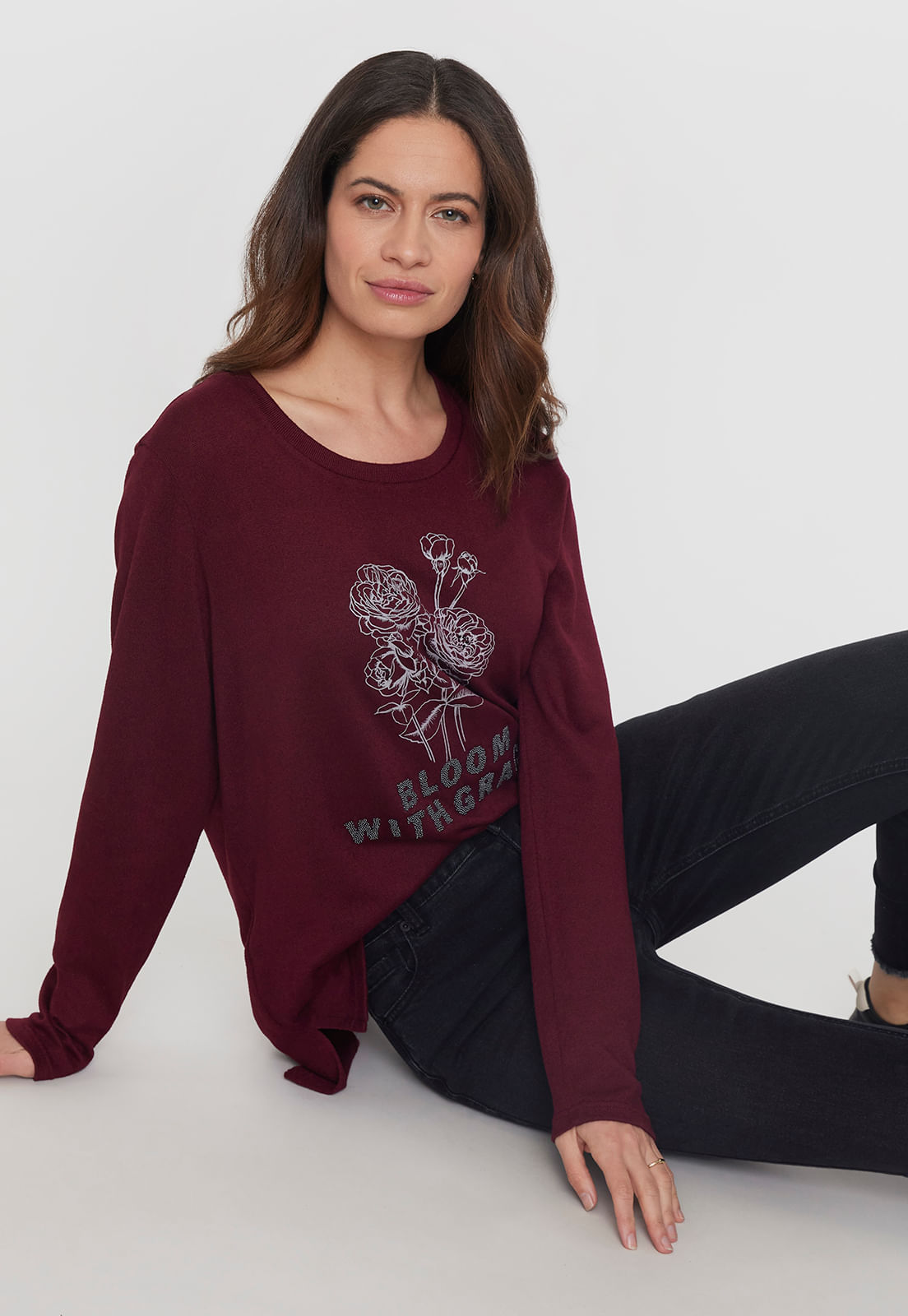 Sweater Mujer Camant Focal Print Burdeo