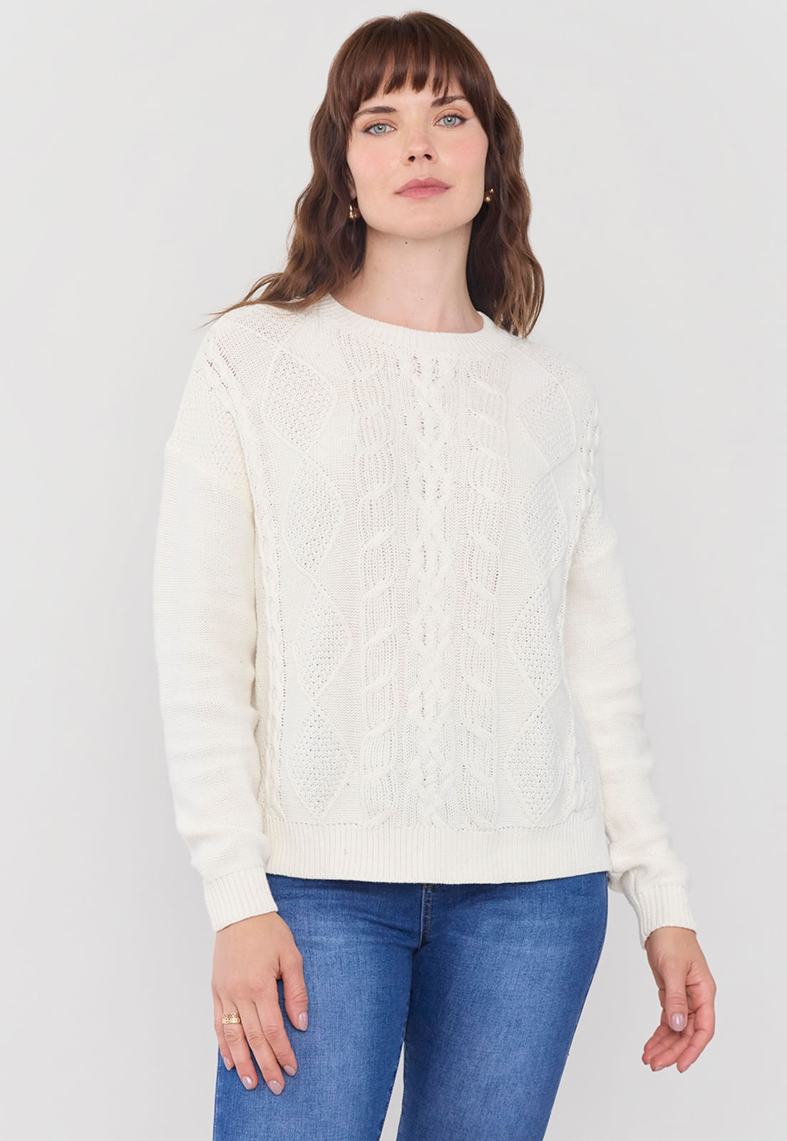 Sweater Mujer Trenzas Crudo