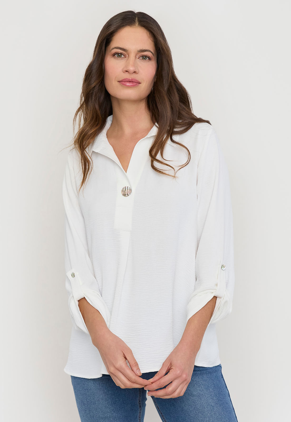 Blusa Mujer Botón Blanco