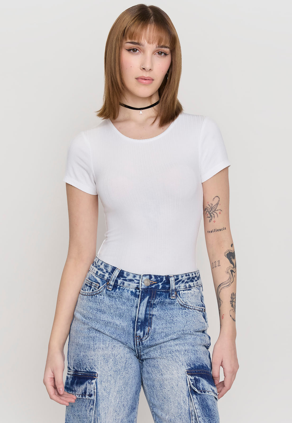 Body Mujer Manga Corta Round Neck Blanco