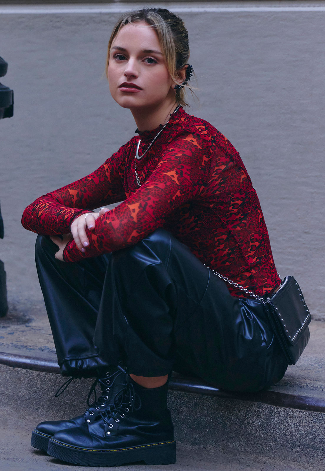 Polera Mujer Manga Larga Malla Rojo