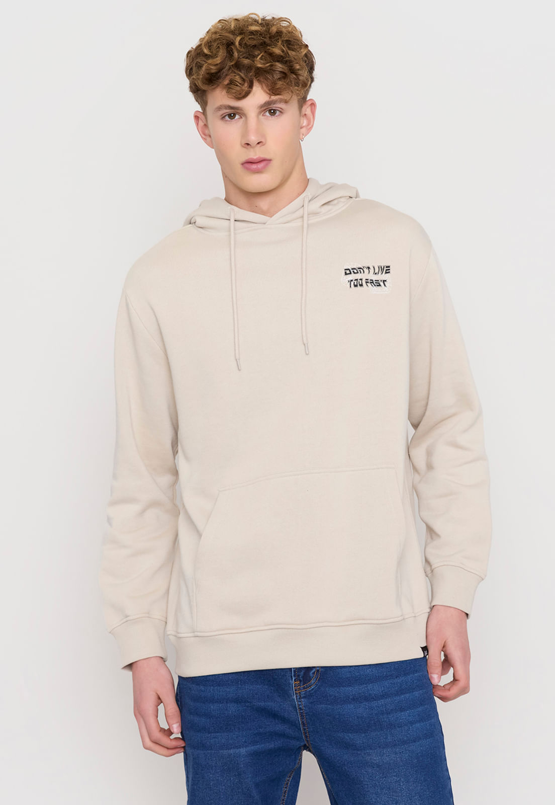 Polerón Hombre Hoodie Print Ecru