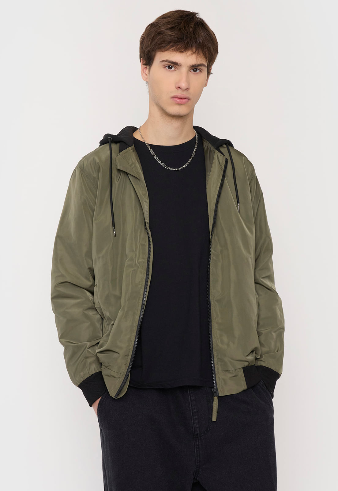 Chaqueta Hombre Bomber Verde Hoodie