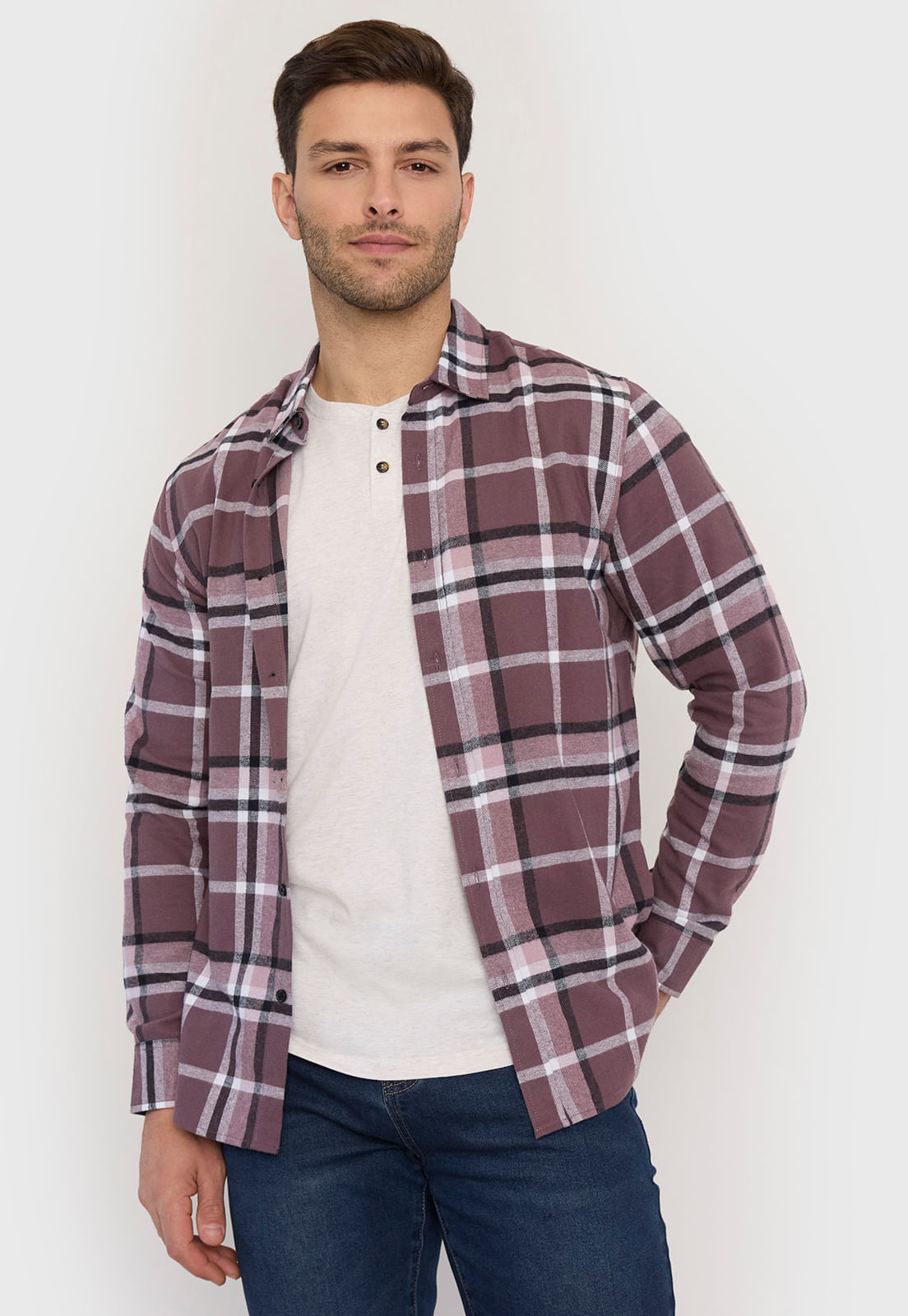 Camisa Hombre Print Check Rosado