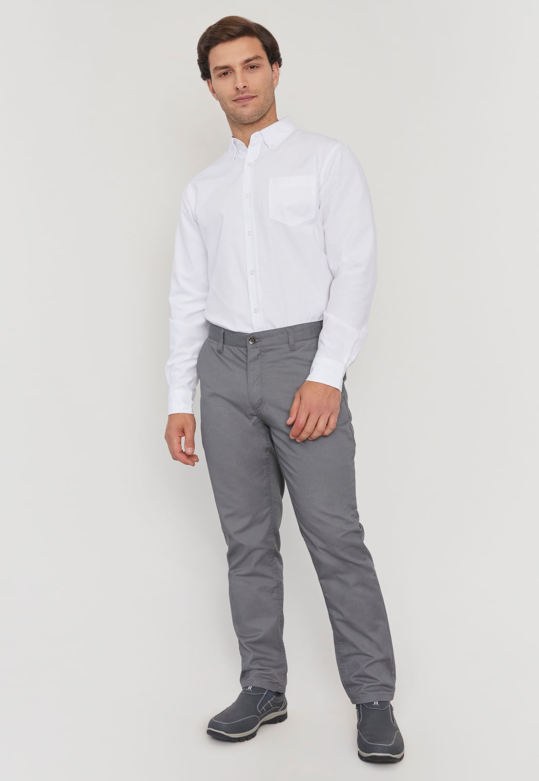 Pantalón Hombre Slim Fit Gris Bolsillos Chino