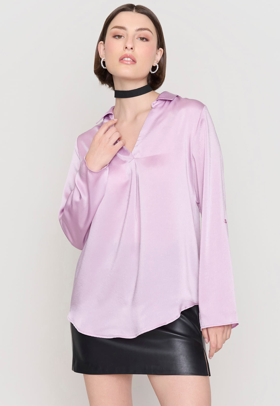 Blusa Mujer Cuello Camisero Malva