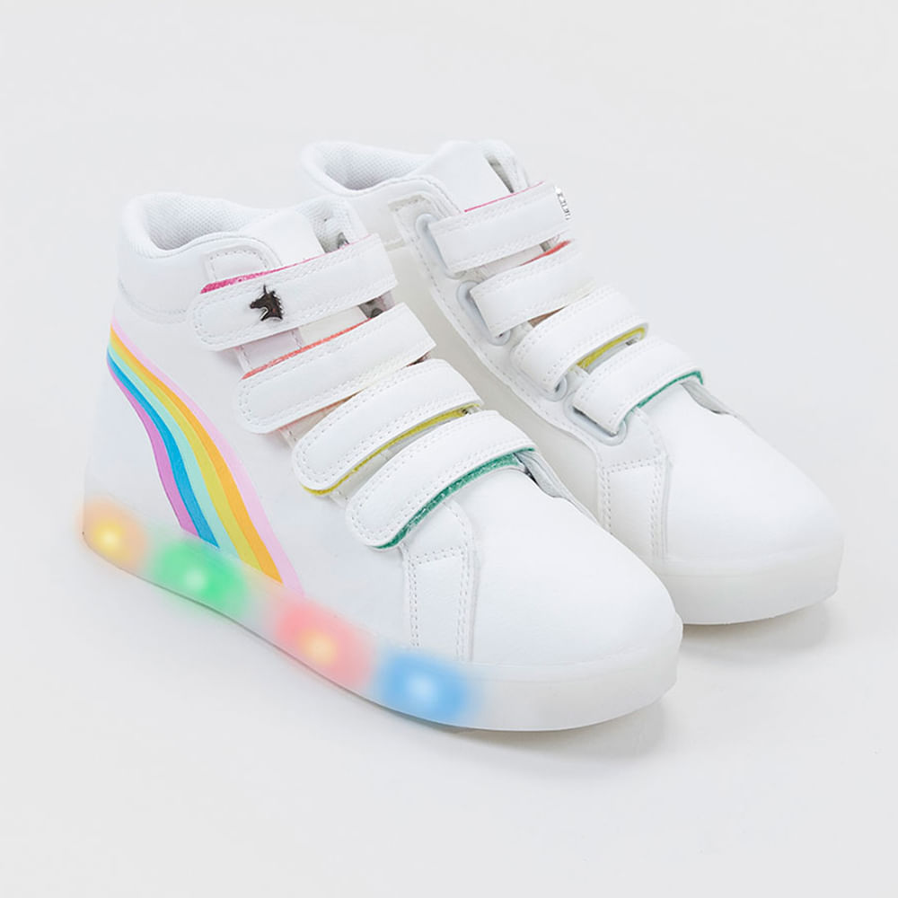 Zapatilla Niña Luces Arcoiris Blanco