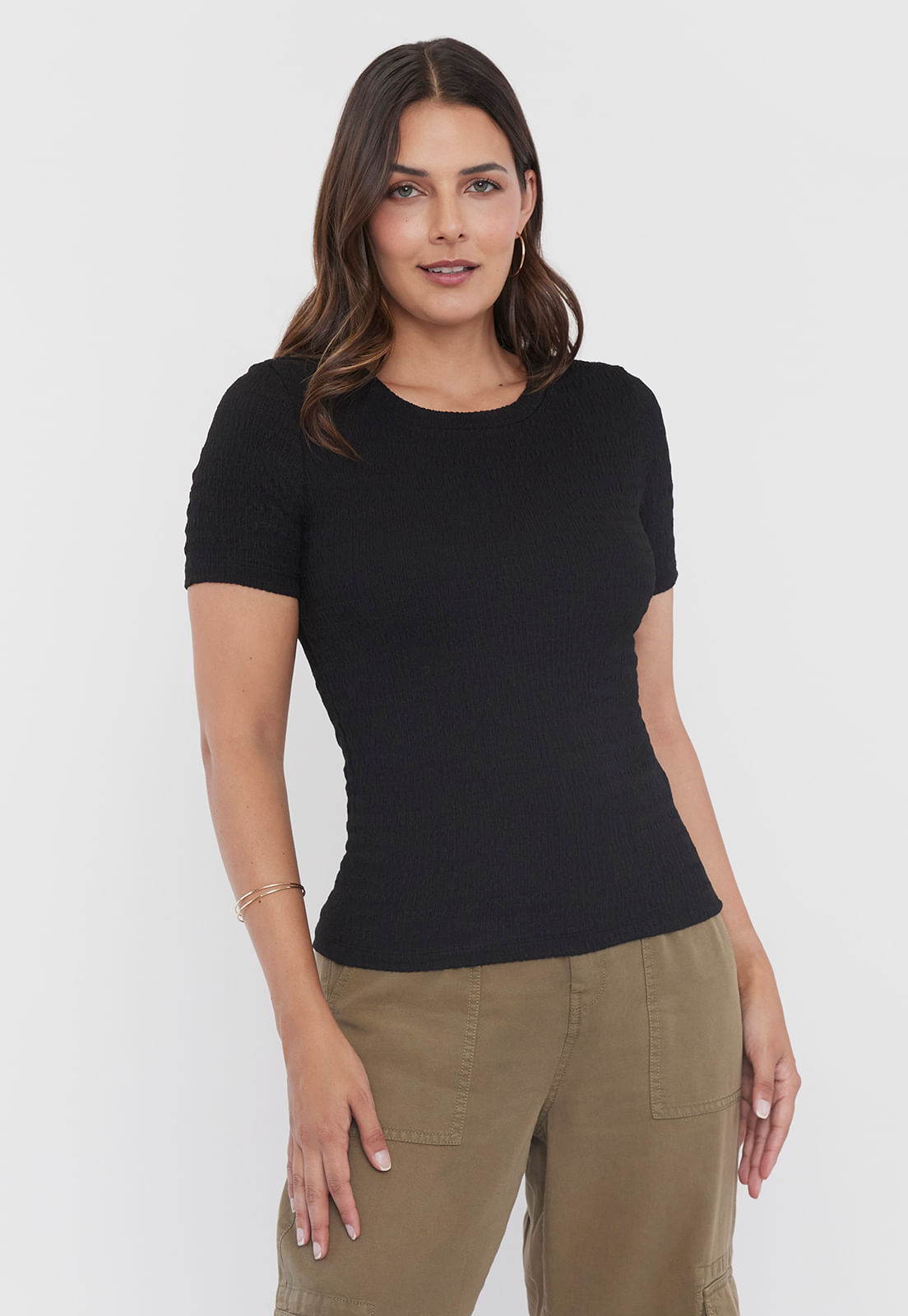 Polera Mujer Textura Poliéster Reciclado Negro