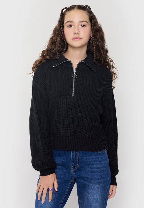 Tejido Niña Teen Half Zipper Negro