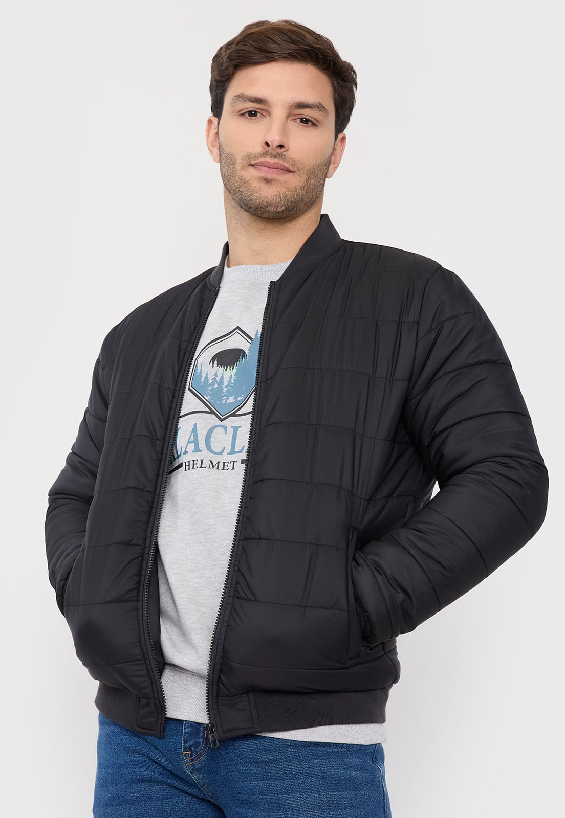 Chaqueta Hombre Bomber Quilt Negro